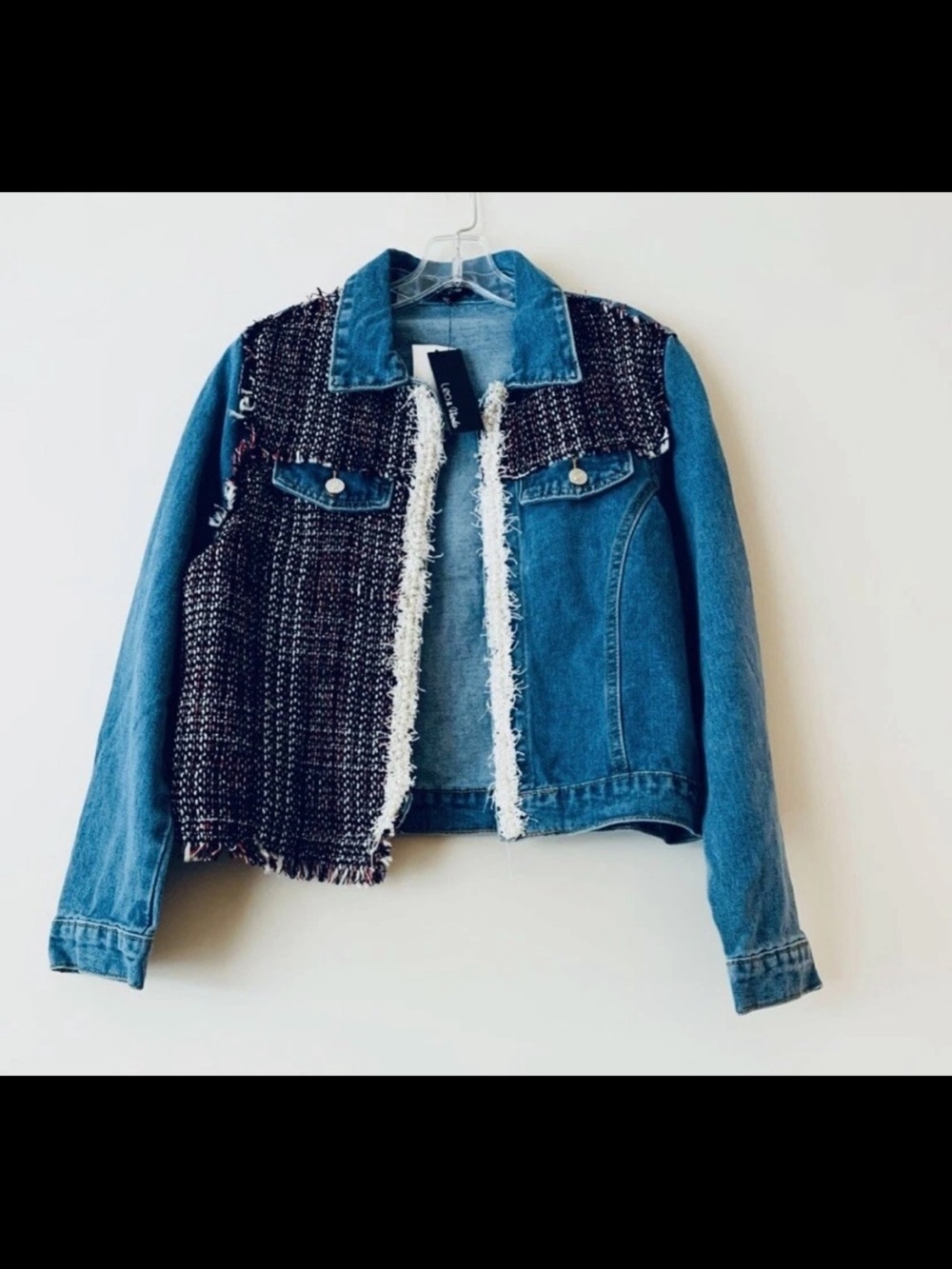 Lea & Viola Blue Denim Jacket with Black-and-White Tweed Front